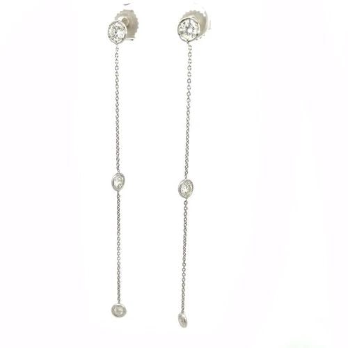 DIAMOND LONG DANGLE EARRINGS BY THE YARD STYLE 14K WHITE GOLD (1 of 2)