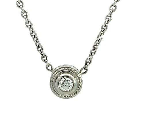 PENNY PREVILLE DIAMOND PLATINUM SOLITAIRE PENDANT & CHAIN NECKLACE: PENNY PREVILLE DIAMOND PLATINUM SOLITAIRE PENDANT & CHAIN NECKLACE This elegant pendant and chain necklace is by Penny Preville, it is crafted from platinum featuring a 9mm round frame engraved LOVE a