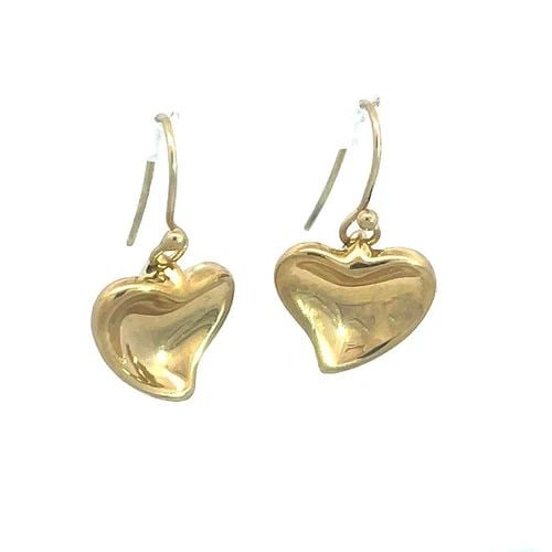 TIFFANY & CO. PERETTI FULL HEART GOLD EARRINGS 18K YELLOW HOOK DANGLE STYL: TIFFANY & CO. PERETTI FULL HEART GOLD EARRINGS 18K YELLOW HOOK DANGLE STYL These lovely dangle earrings are from Tiffany & Co. by Elsa Peretti from her Full Heart Collection, from 18k yellow gold with