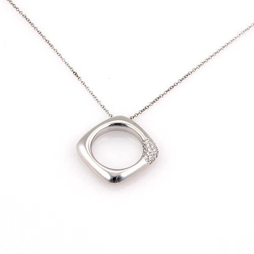 TIFFANY & CO. DIAMOND GOLD NECKLACE 18K WHITE CUSHION SHAPE PENDANT PAVE (1 of 2)
