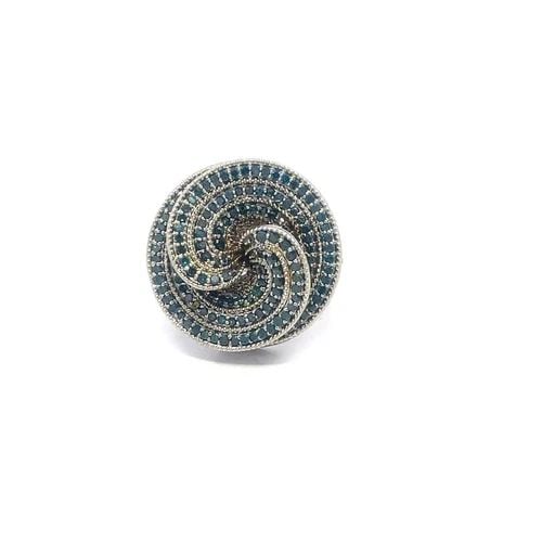 DIAMOND SPIRAL ROUND TOP RING 14K WHITE GOLD COLORED STONES: DIAMOND SPIRAL ROUND TOP RING 14K WHITE GOLD COLORED STONES This is a beautiful diamond ring; it is crafted from 14k white gold featuring two parts curved top in a 23mm diameter set in a spiral floral