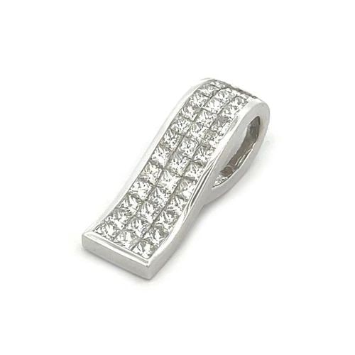 DIAMOND PRINCESS CUT PENDANT 18K 2.25CT INVISIBLE SET CURVED WHITE GOLD (1 of 2)