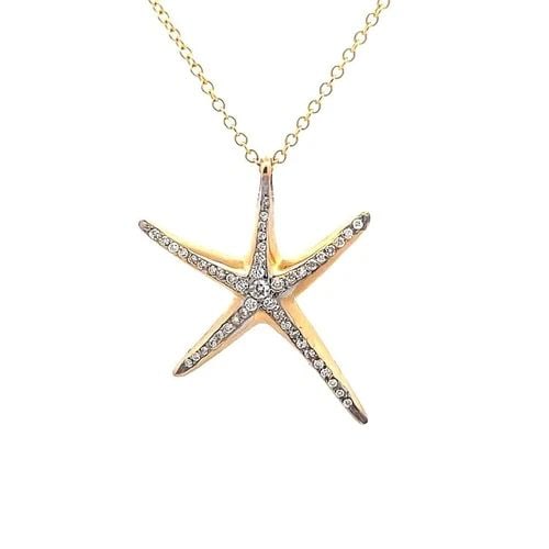DIAMOND STARFISH GOLD PENDANT 14K TWO TONE W/CHAIN (1 of 2)