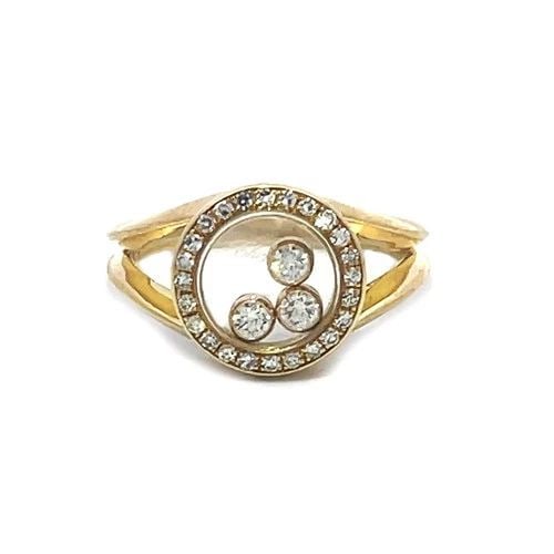 CHOPARD HAPPY DIAMOND GOLD RING 18K YELLOW 3 FLOATING SPLIT SHANK (1 of 2)
