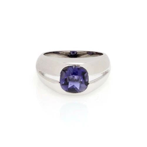 TIFFANY & CO. SOLITAIRE RING IOLITE 18K WHITE GOLD CUSHION SHAPE: TIFFANY & CO. SOLITAIRE RING IOLITE 18K WHITE GOLD CUSHION SHAPE Tiffany & Co. Iolite 18k Yellow Gold Solitaire Ring Size 6 Description This is an elegant authentic ring from Tiffany & Co. It is craft