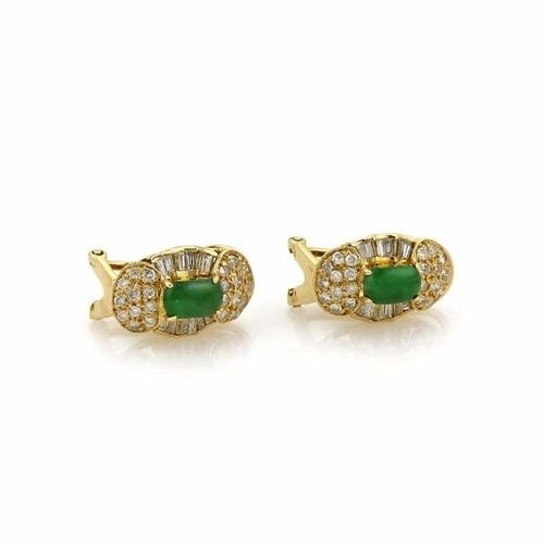 DIAMOND JADE GOLD EARRINGS 14K YELLOW 1CT FANCY OVAL SHAPE POST CLIP STYLE: DIAMOND JADE GOLD EARRINGS 14K YELLOW 1CT FANCY OVAL SHAPE POST CLIP STYLE This gorgeous pair of Estate post clip earrings, they are crafted from solid 14k yellow gold with a fine polished finish. It 