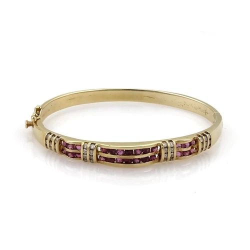 DIAMOND BRACELET & RED GEMSTONE 14K YELLOW GOLD (1 of 2)