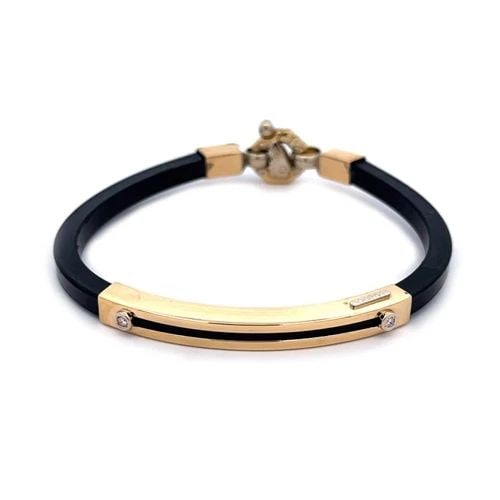 BARAKA DIAMOND 18K GOLD BAR RUBBER MEN'S BRACELET (1 of 2)