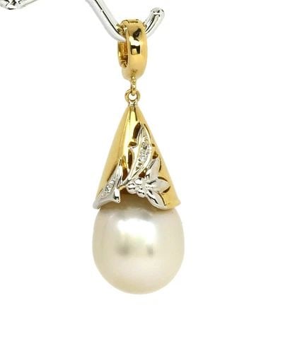 DIAMOND PEARLS GOLD PENDANT 18K TWO TONE FLORAL CONE SHAPE PENDANT (1 of 2)