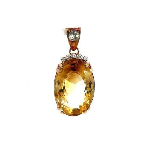DIAMOND CITRINE GOLD PENDANT 50CT 14K YELLOW LARGE OVAL SHAPE 1940'S RETRO (1 of 2)