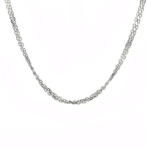 CHOPARD GOLD DOUBLE STRAND CHAIN 18K WHITE 16.5" LONG: CHOPARD GOLD DOUBLE STRAND CHAIN 18K WHITE 16.5" LONG This authentic Chopard chain is crafted from 18k white gold featuring the double oval link chain which secures with a lobster clasp. The end of th