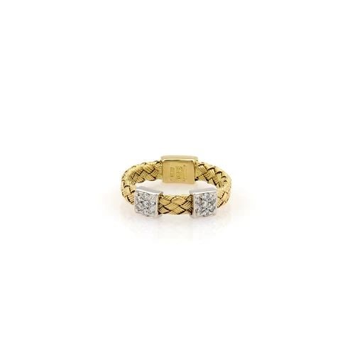 ROBERTO COIN DIAMOND GOLD RING 18K TWO TONE GOLD WOVEN DESIGN - SIZE 6.5: ROBERTO COIN DIAMOND GOLD RING 18K TWO TONE GOLD WOVEN DESIGN - SIZE 6.5 The Roberto Coin Diamond Gold Ring is a stunning piece with an 18K yellow and white gold, featuring a basket woven band with tw
