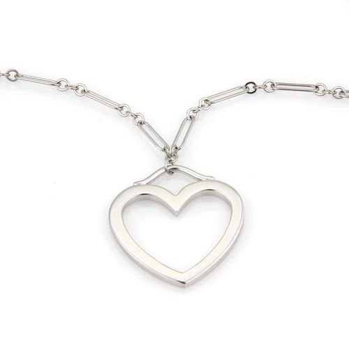 TIFFANY & CO. HEART GOLD NECKLACE 18K WHITE LARGE PENDANT: TIFFANY & CO. HEART GOLD NECKLACE 18K WHITE LARGE PENDANT The Tiffany & Co. Heart Gold Necklace is a stunning piece of fine jewelry featuring a large pendant in the shape of an open heart, made from 1