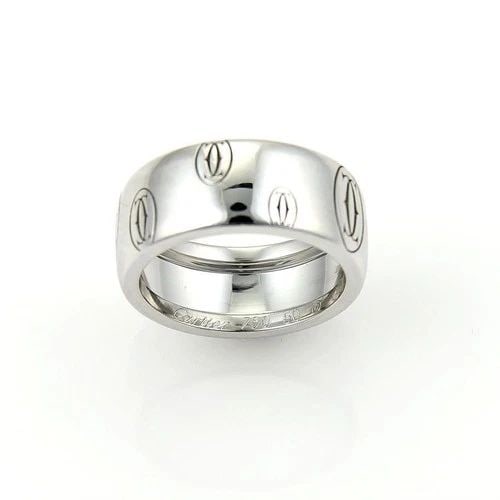 CARTIER GOLD HAPPY BIRTHDAY BAND 18K WHITE LOGO DESIGN: CARTIER GOLD HAPPY BIRTHDAY BAND 18K WHITE LOGO DESIGN This Cartier Happy Birthday Band is a stunning 18k white gold ring featuring an 8mm wide dome shape with the iconic Cartier logo design. This cus