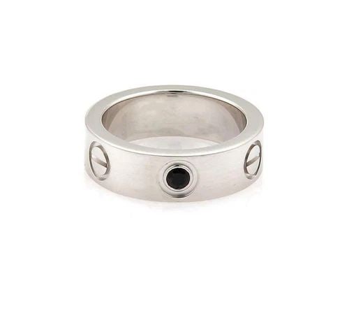 CARTIER LOVE 1 BLACK DIAMOND 18K WHITE GOLD 5.5MM BAND RING SIZE 49-US 5: CARTIER LOVE 1 BLACK DIAMOND 18K WHITE GOLD 5.5MM BAND RING SIZE 49-US 5 Cartier Love 1 Black Diamond 18k White Gold 5.5mm Band Ring Size 49-US 5 Description This is a beautiful band ring by designer 