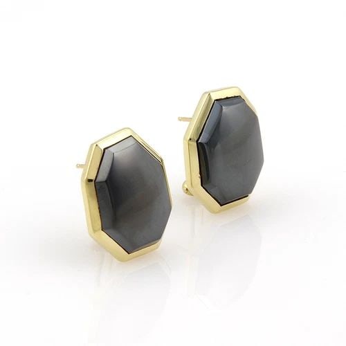 TIFFANY & CO. HEMATITE EARRINGS 18K YELLOW GOLD OCTATON SHAPE (1 of 2)