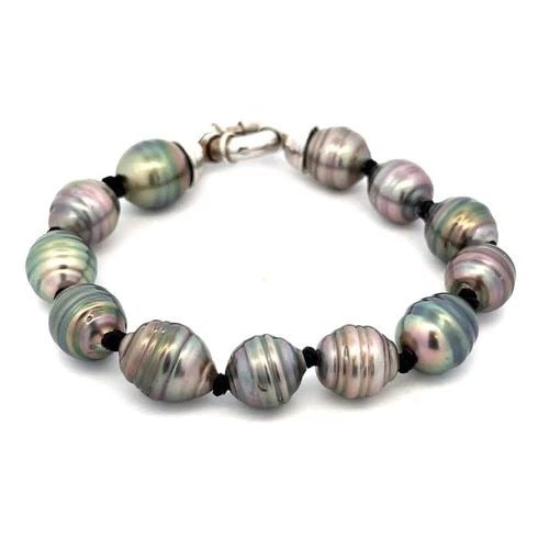 18K WHITE GOLD PEARL BRACELET SOUTH SEA DARK GRAY STRAND (1 of 2)