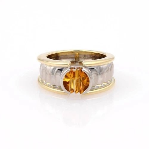 GEORG JENSEN CITRINE GOLD RING 18K 2 TONE SOLITAIRE BAND (1 of 2)