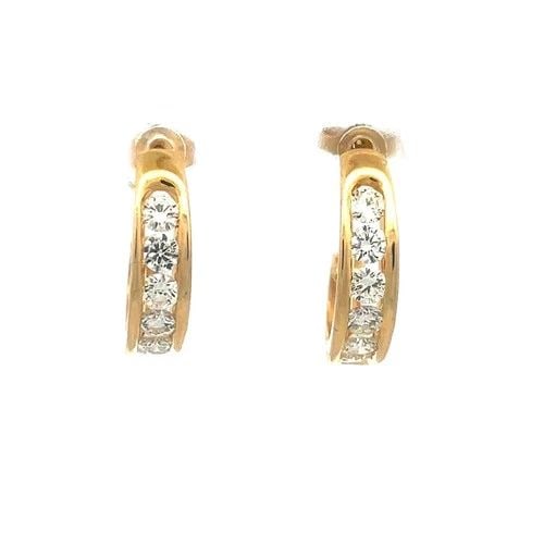 DIAMOND GOLD EARRINGS 14K YELLOW CHANNEL SET HALF HOOP STYLE (1 of 2)