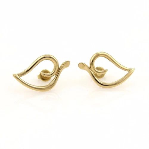 TIFFANY & CO. LEAF GOLD EARRINGS 18K YELLOW OPEN STYLE STUDS (1 of 2)