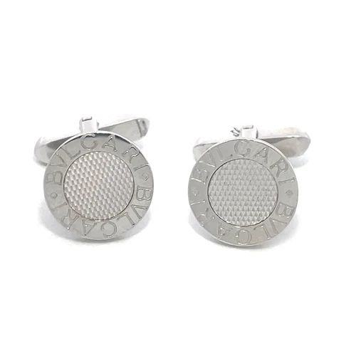 BVLGARI BB GOLD CUFFLINKS 18K WHITE ENGRAVED FLAT BUTTON STYLE (1 of 2)