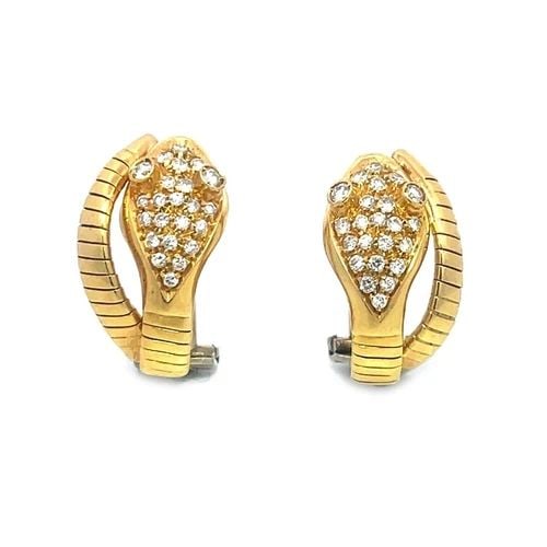 DIAMOND GOLD SNAKE EARRINGS 18K YELLOW SERPENTINE HUGGIE POST CLIP STYLE (1 of 2)