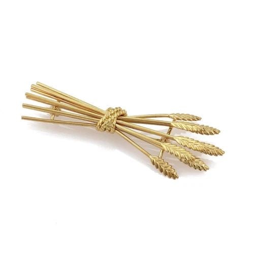 TIFFANY & CO. 5 STEMS BROOCH 18K YELLOW GOLD SHEAF OF WHEAT PIN: TIFFANY & CO. 5 STEMS BROOCH 18K YELLOW GOLD SHEAF OF WHEAT PIN Tiffany & Co. 18k Yellow Gold Sheaf of Wheat Brooch Pin Description This is a lovely authentic brooch by Tiffany & Co. it is crafted fro