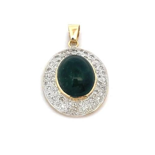 EMERALD GOLD PENDANT PAVE DIAMOND 14K TWO TONE OVAL SHAPE: EMERALD GOLD PENDANT PAVE DIAMOND 14K TWO TONE OVAL SHAPE This is a gorgeous pendant, it is crafted from 14k yellow and white gold with a polished finish. The oval shape flat frame has polished yellow