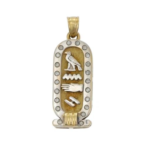 EGYPTIAN CARTOUCHE DIAMOND 18K GOLD REVERSIBLE HIEROGLYPHIC LONG PENDANT (1 of 2)
