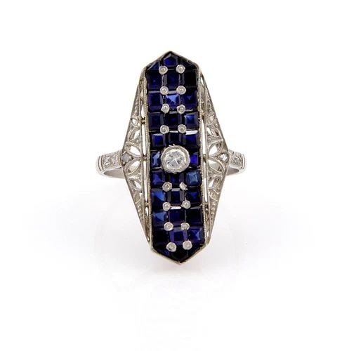 ART DECO DIAMOND RING PLATINUM FILIGREE DESIGN LONG TOP (1 of 2)