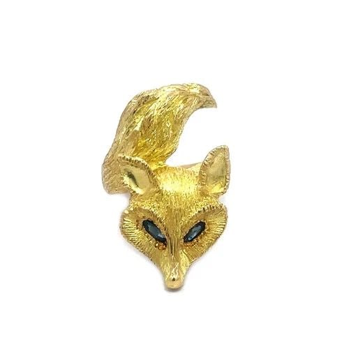 GOLD 18K FOX BYPASS RING 3D YELLOW GEMSTONE EYES FUR TEXTURED STYLE (1 of 2)