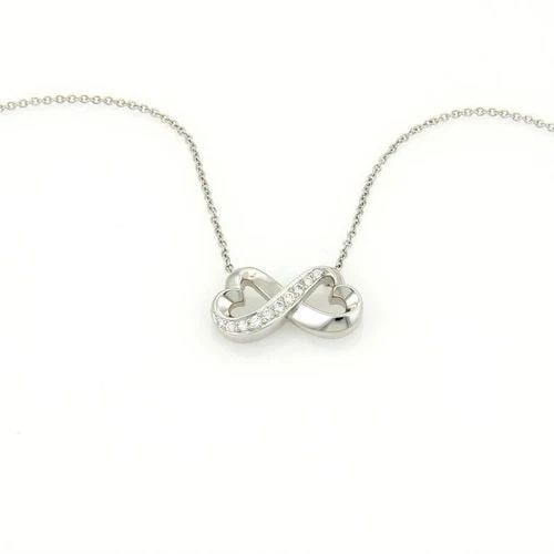 TIFFANY & CO. PICASSO HEARTS NECKLACE DIAMOND 18K WHITE GOLD INFINITY STYLE: TIFFANY & CO. PICASSO HEARTS NECKLACE DIAMOND 18K WHITE GOLD INFINITY STYLE Tiffany & Co. Picasso Loving Hearts Diamond 18k White Gold Pendant & Chain Description This is a beautiful authentic necklac