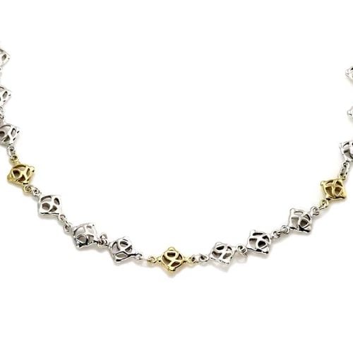 DAVID YURMAN LOGO NECKLACE STERLING SILVER 18K YELLOW GOLD ALL AROUND LINKS: DAVID YURMAN LOGO NECKLACE STERLING SILVER 18K YELLOW GOLD ALL AROUND LINKS David Yurman Sterling Silver 18k Yellow Gold All Around Logo Link Necklace Description This elegant authentic chain necklace