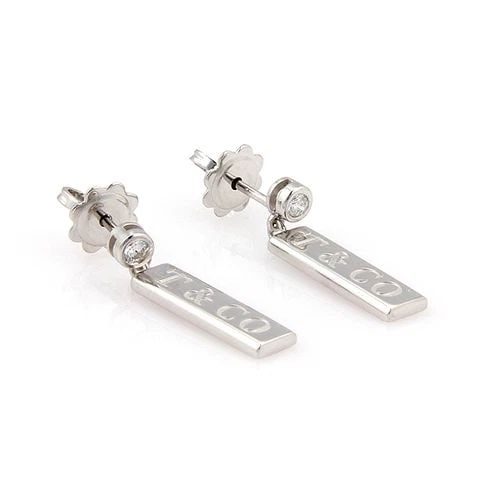 TIFFANY & CO. DANGLE EARRINGS ITALY 18K WHITE GOLD DIAMOND (1 of 2)