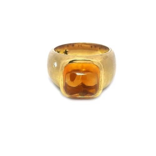 H. STERN CITRINE GOLD RING DIAMOND 18K YELLOW CUSHION CABOCHON DOME SHANK (1 of 2)