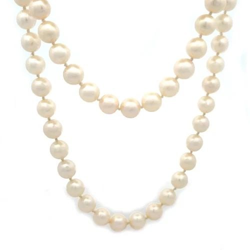 GOLD PEARLS LONG NECKLACE 14K WHITE FLORAL CLASP 33" LONG (1 of 2)