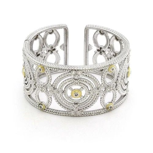 JUDITH RIPKA DIAMOND 925 SILVER 18K GOLD ETRUSCAN WIDE FANCY CUFF BRACELET (1 of 2)