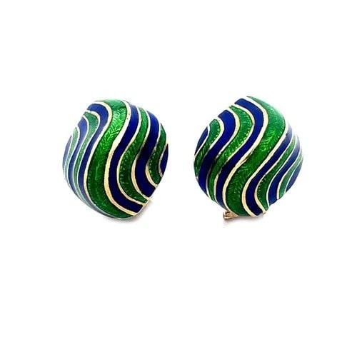 GOLD SCHILDKRAUT ENAMEL EARRINGS 14K 10K YELLOW SWIRL DESIGN 1940'S (1 of 2)