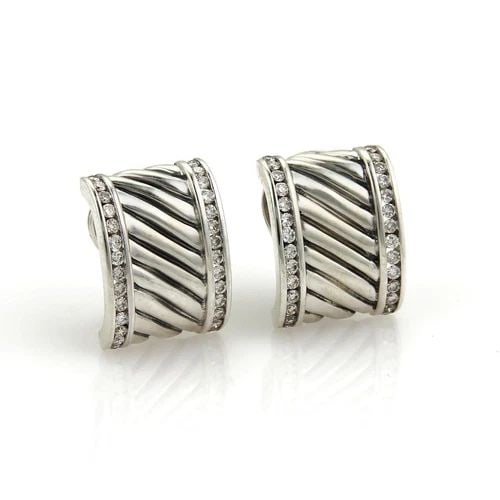 DAVID YURMAN CIGAR EARRINGS 1.00CT DIAMOND STERLING 15MM WIDE CABLE POST CLIP: DAVID YURMAN CIGAR EARRINGS 1.00CT DIAMOND STERLING 15MM WIDE CABLE POST CLIP David Yurman 1.00ct Diamond Sterling 15mm Wide Cable Post Clip Earrings Description This lovely pair of authentic earrings
