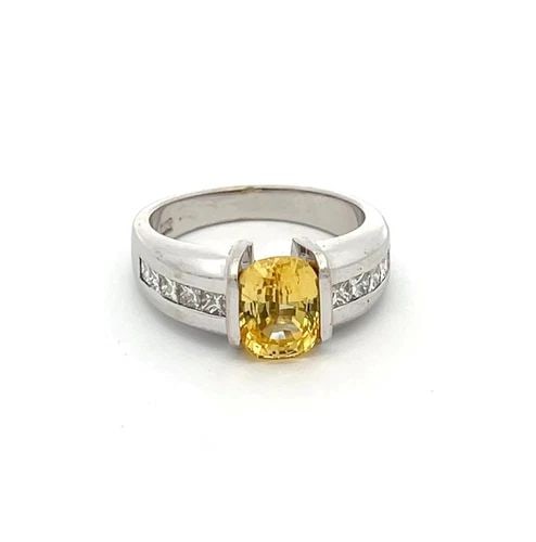 YELLOW SAPPHIRE & DIAMOND 14K WHITE GOLD RING SIZE 6.25 (1 of 2)