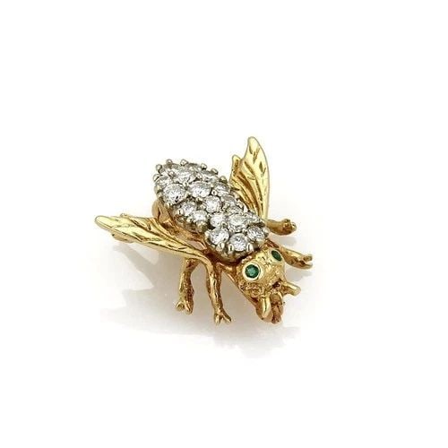 DIAMOND GOLD PIN 14K TWO TONE VINTAGE BEE BROOCH (1 of 2)