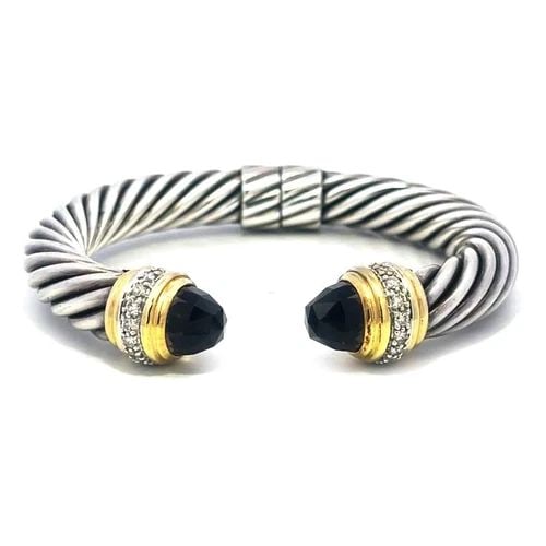 DAVID YURMAN DIAMOND GOLD CUFF BRACELET 18K STERLING SILVER SMOKY TOPAZ 10MM: DAVID YURMAN DIAMOND GOLD CUFF BRACELET 18K STERLING SILVER SMOKY TOPAZ 10MM This authentic bracelet is by David Yurman from the Cable Collection, the 10mm thick cable band is hinged on the back which