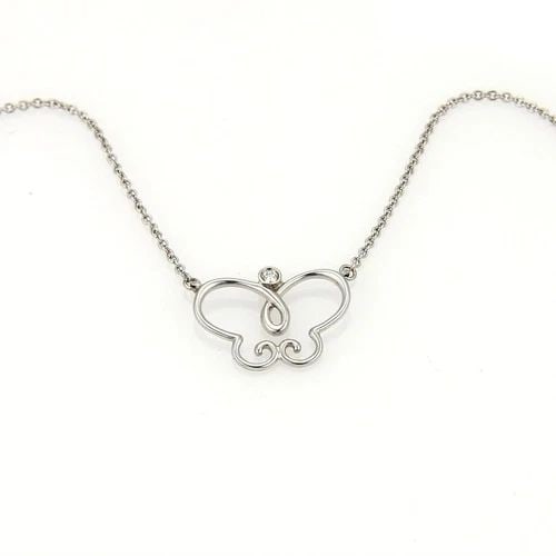 TIFFANY & CO. PICASSO GOLD NECKLACE BUTTERFLY PENDANT DIAMOND 18K WHITE: TIFFANY & CO. PICASSO GOLD NECKLACE BUTTERFLY PENDANT DIAMOND 18K WHITE This adorable butterfly necklace is from Tiffany & Co. by designer Paloma Picasso; it is crafted from 18k white gold featuring a