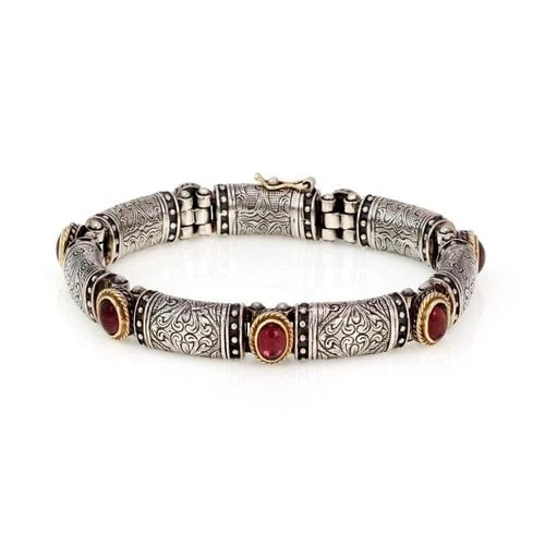 KONSTANTINO PINK TOURMALINE BRACELET 925 SILVER 18K GOLD FANCY BAR LINK: KONSTANTINO PINK TOURMALINE 925 SILVER 18K GOLD FANCY BAR LINK BRACELET Konstantino Pink Tourmaline 925 Silver 18k Gold Fancy Bar Link Bracelet Description This is a fashionable authentic bracelet fro