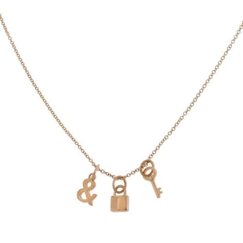 TIFFANY & CO. 3 CHARMS MINI LOCK & KEY NECKLACE IN 18K ROSE GOLD (1 of 2)