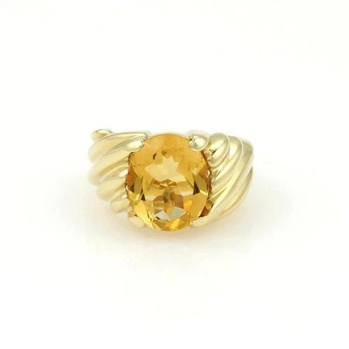 FRED CITRINE GOLD RING 18KT YELLOW OVAL SHAPE SOLITAIRE RIB STYLE (1 of 2)