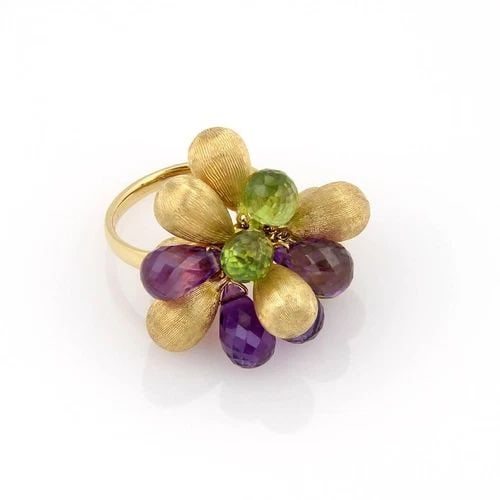 GOLD AMETHYST PERIDOT RING 18K YELLOW ITALIAN MIX BEAD STYLE (1 of 2)