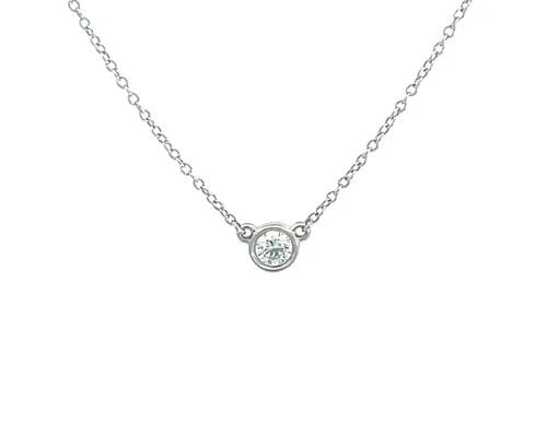 TIFFANY & CO. PERETTI DIAMOND BY THE YARD NECKLACE PLATINUM SOLITAIRE: TIFFANY & CO. PERETTI DIAMOND BY THE YARD NECKLACE PLATINUM SOLITAIRE The Tiffany & Co. Diamond by the Yard Necklace in Platinum, Solitaire style by designer Elsa Peretti, is a luxurious and elegant p