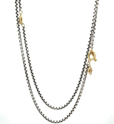 DAVID YURMAN BOX LINK CHAIN 14K GOLD STERLING CONVERTIBLE W/TOGGLE CLASP 41": DAVID YURMAN BOX LINK CHAIN 14K GOLD STERLING CONVERTIBLE W/TOGGLE CLASP 41" This is a set of 2 authentic box link chain by David Yurman, it is crafted from sterling silver with 14k yellow gold clasp 