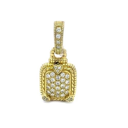JUDITH RIPKA DIAMOND GOLD PENDANT 18K YELLOW RECTANGLE PAVE SET STYLE: JUDITH RIPKA DIAMOND GOLD PENDANT 18K YELLOW RECTANGLE PAVE SET STYLE This beautiful diamond gold Judith Ripka pendant is a stunning piece of fine jewelry featuring a rectangular shape with a pave set